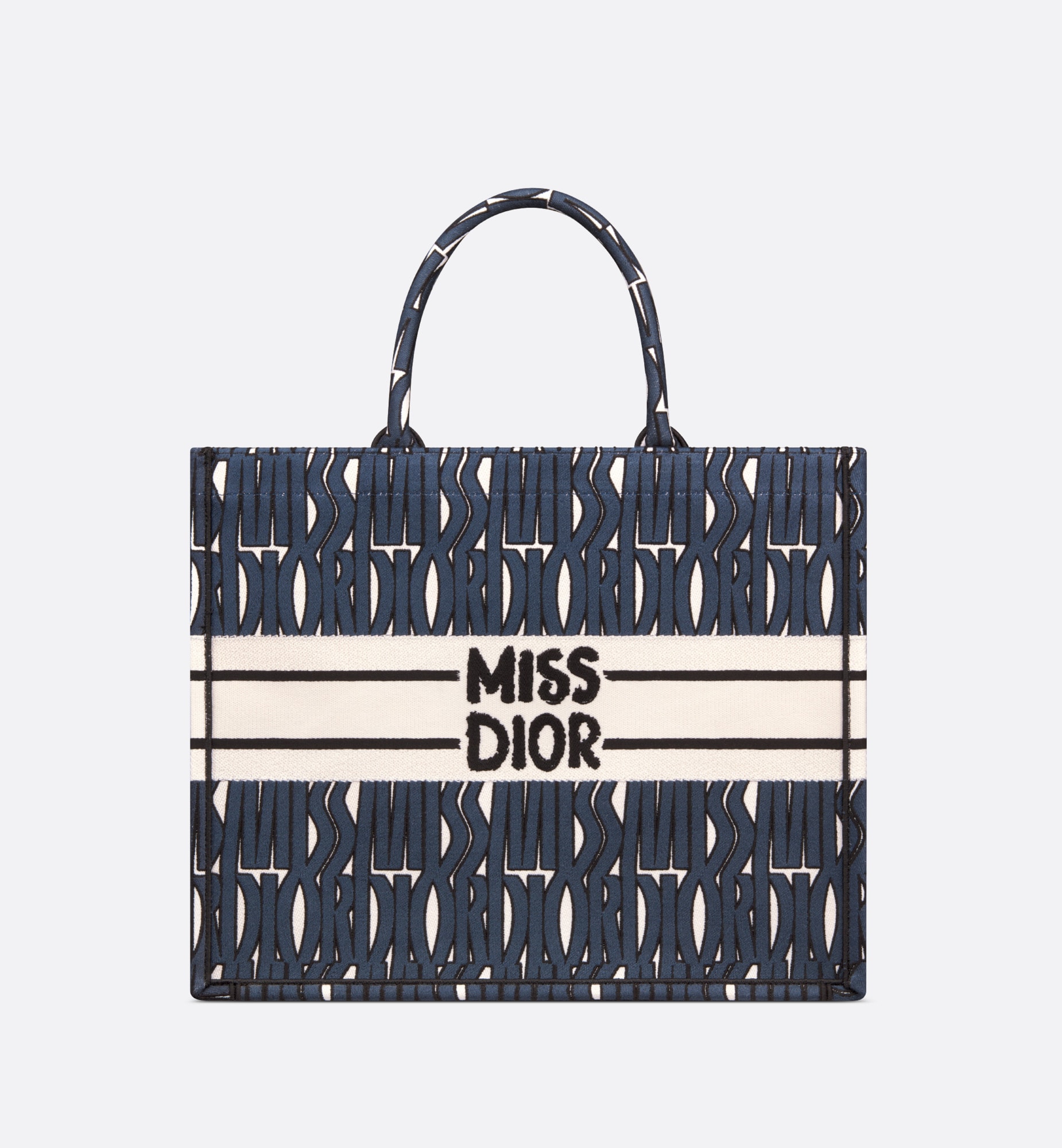 Large Dior Book Tote Blue and White Miss Dior Allover Embroidery (42 x 35 x 18.5 cm)